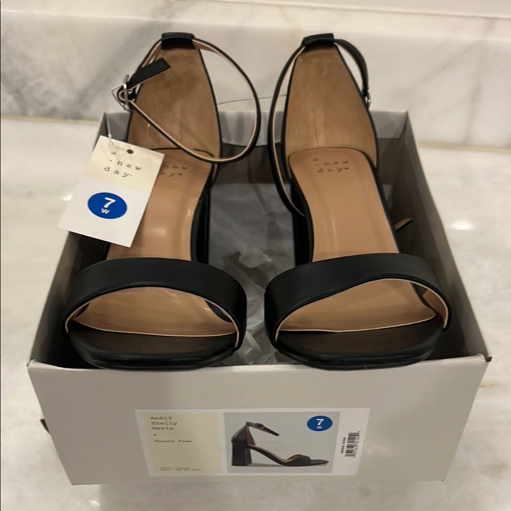 A New Day Black Heels with tags and box